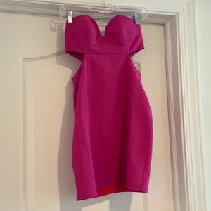 Fuchsia strapless bustier cutout mini dress